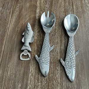 Silver Fish Design Utensil Serving Set